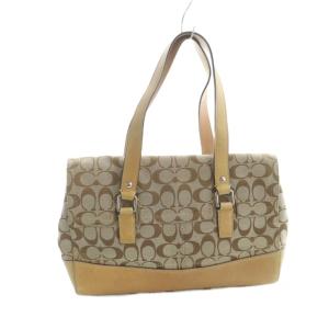 COACH F13070 ハンドバッグ トート レザー キャンバス シグネチャー ロゴ 茶 ブラウン GY18 /MQ