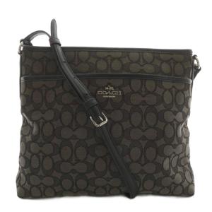 ショルダーバッグ キャンバス レザー シグネチャー 総柄 ロゴ シルバー金具 黒 ブラック F58285