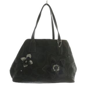 ハンドバッグ トート サテン レザー がま口 シグネチャー 総柄 フローラルアップリケ フラワーモチーフ