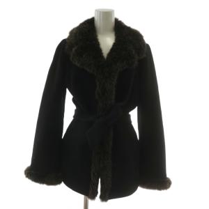 チェスターコート アウター ウール ミドル フェイクファー ベルト付き 38 M 黒 ブラック /XZ