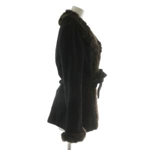 BURBERRY BLUE LABEL チェスターコート アウター ウール ミドル フェイクファー ベルト付き 38 M 黒 ブラック /XZ