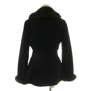 BURBERRY BLUE LABEL チェスターコート アウター ウール ミドル フェイクファー ベルト付き 38 M 黒 ブラック /XZ