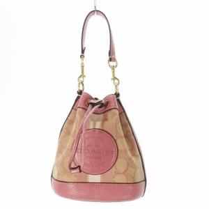 ハンドバッグ ミニ 2way ポシェット 巾着 キャンバス レザー 革 シグネチャー ストライプ ロゴ