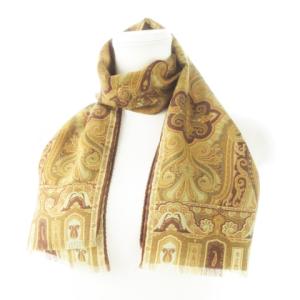 ETRO マフラー ストール スカーフ ウール シルク混 絹 フリンジ ペイズリー柄 総柄 茶 ブラウン /AH5