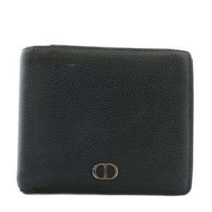 Icon ウォレット 二つ折り 財布 レザー CDロゴ シルバー金具 黒 ブラック /XZ OH GY18