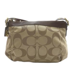 COACH ショルダーバッグ キャンバス レザー オプアート シグネチャー 総柄 茶色 ブラウン 13877 /XZ