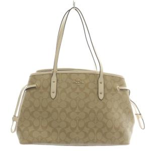 トートバッグ ハンド PVC レザー シグネチャー 総柄 ロゴ ゴールド金具 ベージュ 白 ホワイト F57842