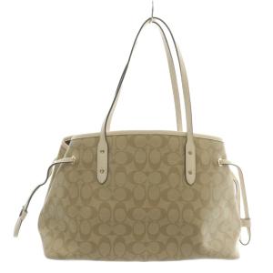 COACH トートバッグ ハンド PVC レザー シグネチャー 総柄 ロゴ ゴールド金具 ベージュ 白 ホワイト F57842