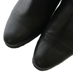 RABOKIGOSHI バックファスナー ショートブーツ 牛革 レザー ポインテッドトゥ チャンキーヒール 22.5cm 黒 ブラック