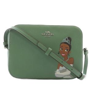 × ディズニー Disney ショルダーバッグ レザー ティアナ ロゴ シルバー金具 緑 グリーン C3405