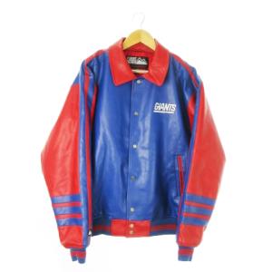 NFL NEW YORK GIANTS レザージャケット 革ジャン 中綿 ジップアップ 配色 バイカラー