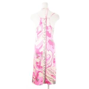 Emilio Pucci ワンピース キャミワンピ ひざ丈 シルク 絹 ストレッチ ロゴ 総柄 小さいサイズ 34 XS ピンク