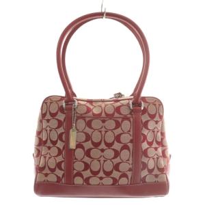 ハンドバッグ トート キャンバス レザー シグネチャー 総柄 赤 レッド 6097 /XZ GY13