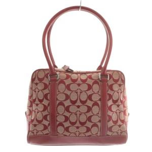 COACH ハンドバッグ トート キャンバス レザー シグネチャー 総柄 赤 レッド 6097 /XZ GY13