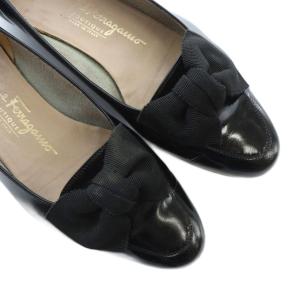 Salvatore Ferragamo パンプス シューズ 靴 リボン パテントレザー 5.5 22.5-23cm 黒 ブラック GY18 /MQ