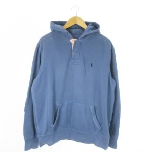 プルパーカー スウェット 長袖 ポニーロゴ刺繍 エルボーパッチ 裏起毛 L 青 ブルー /AO9 GY18