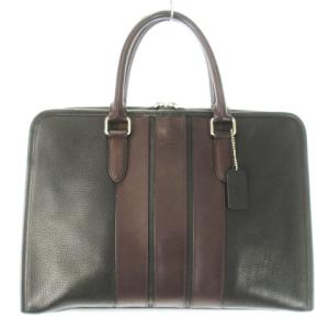 ブリーフケース ビジネスバッグ レザー 革 シボ革 ロゴ型押し ストライプ 切替 配色 黒 ブラック F72308