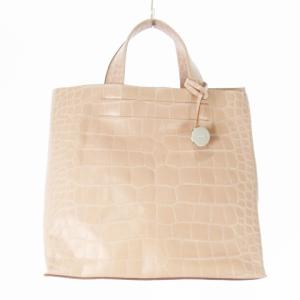 トートバッグ レザー 革 クロコ型押し ロゴチャーム ピンク /CK17 GY18