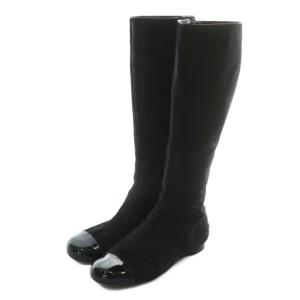 ロングブーツ ハラコ エナメル ココマーク 36 ブラック