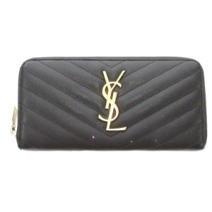 YSLロゴ 長財布 キャビアスキン ブラック