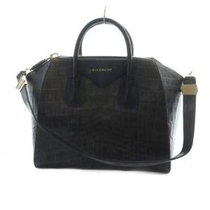Antigona ハンドバッグ 2WAY クロコ型押し レザー ブラック