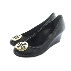 パンプス シューズ ウェッジソール ロゴ レザー 7.5 24.5cm 黒 ブラック GY18 /MQ