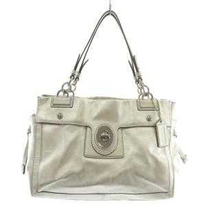 ハンドバッグ トート レザー ターンロック 内側ドット柄 シルバー色 F14510 /XZ GY18