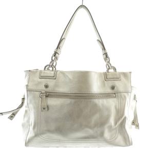 COACH ハンドバッグ トート レザー ターンロック 内側ドット柄 シルバー色 F14510 /XZ GY18