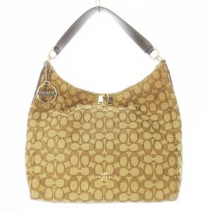 ハンドバッグ 2way ショルダーバッグ キャンバス レザー 革 シグネチャー ロゴ 茶 ブラウン F58327