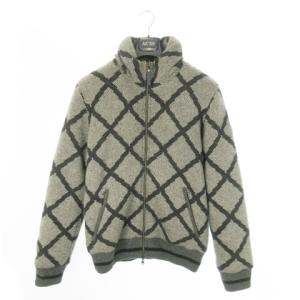 AJ ニットブルゾン 中綿 スタンドカラー ダブルジップ 総柄 フード収納 ハンガー付き XL グレー