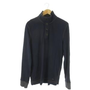 長袖Tシャツ カットソー ハイネック ハーフボタン ステッチ ロゴ XL 紺 ネイビー /AO25 GY18