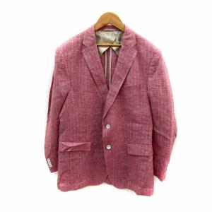 テーラードジャケット ブレザー ミドル丈 シングルボタン ストライプ柄 サイドベンツ リネン 麻 50