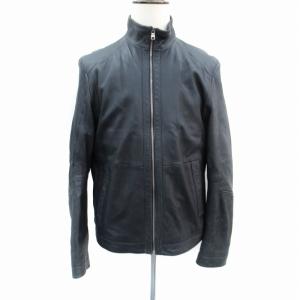 ラムレザーブルゾンジャケット 革ジャン ミドル丈 50 L 紺 ネイビー /SM1