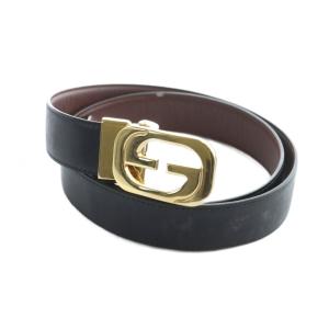 ベルト ゴールド金具 ロゴ レザー ベルト社外品 黒 ブラック GY18 /MQ OH