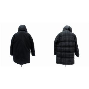 BURBERRY LONDON ダウンコート ロング丈 リバーシブル チェック柄 フード付き L 紺 ネイビー チャコールグレー BBN10-120-09
