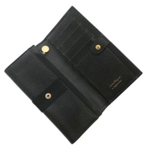 Salvatore Ferragamo ヴァラ VARA 長財布 二つ折り レザー リザード型押し ロゴ ゴールド金具 黒 ブラック /XZ GY11