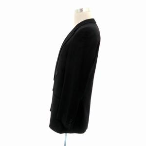 ARMANI COLLEZIONI テーラードジャケット ダブル ミドル丈 ダイアゴナルストライプ柄 黒 ブラック オフホワイト /HO18