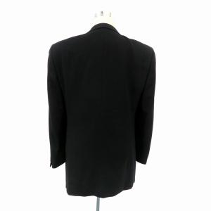 ARMANI COLLEZIONI テーラードジャケット ダブル ミドル丈 ダイアゴナルストライプ柄 黒 ブラック オフホワイト /HO18