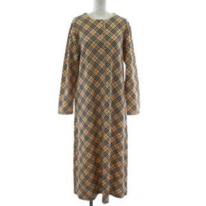 ワンピース ロング ノバチェック 長袖 M L ベージュ マルチカラー ヘンリーネック /PP GY18