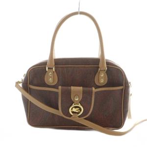 ハンドバッグ ショルダー 2WAY ロゴ PVC レザー 茶 ブラウン GY18 /MQ