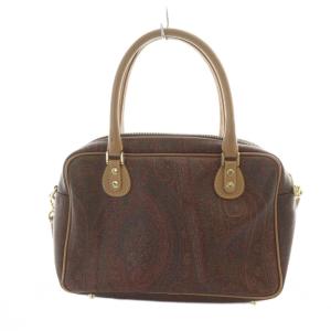 ETRO ハンドバッグ ショルダー 2WAY ロゴ PVC レザー 茶 ブラウン GY18 /MQ