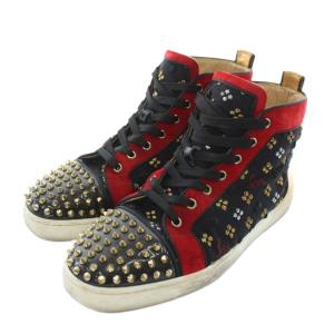 Christian Louboutin スニーカー スエード エナメル レザー ハイカット スパイクスタッズ 刺繍 ロゴ 40.5 25.5cm