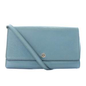 ウォレットショルダーバッグ クラッチバッグ 2WAY レザー ロゴ シルバー金具 青 ブルー /XZ GY18