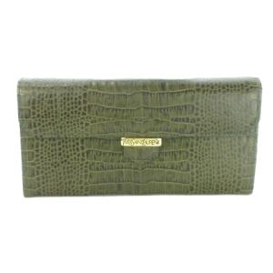 長財布 ロングウォレット 小銭入れあり 型押しクロコ ロゴ 緑 グリーン /AO25 GY11
