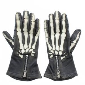 X-RAY グローブ レザー 5本指 骨 スケルトン M ブラック ホワイト