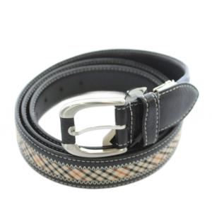 ベルト ハトメ 牛革 レザー ハウスチェック柄 F 黒 ブラック ベージュ /XZ GY18