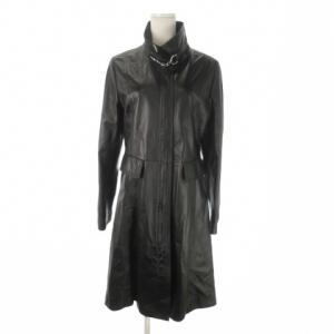 レザーコート ロング丈 スタンドカラー ラムレザー 羊革 ジップアップ ワンポイント 11 黒 ブラック