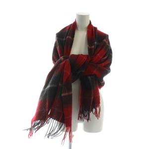 大判ストール マフラー チェック柄 ロゴ刺繍 赤 レッド GY18 /MQ