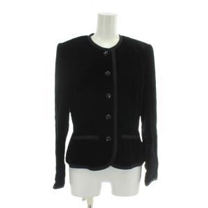 NOUVELLE BOUTIQUE ノーカラージャケット ベロア 総裏地 肩パッド 10 L 黒 ブラック