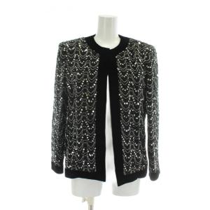 NOUVELLE BOUTIQUE ヴィンテージ ノーカラー ジャケット ベロア シースルー 肩パッド